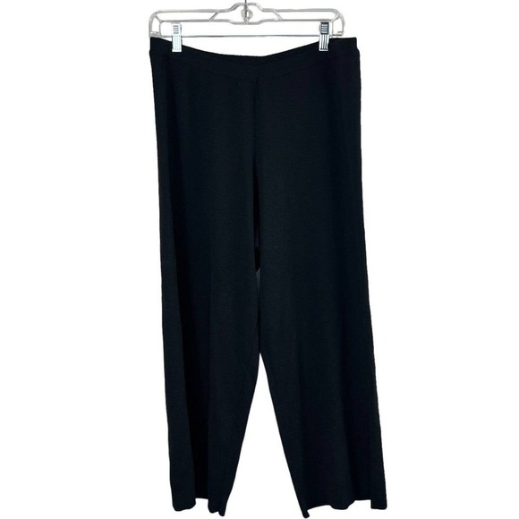 Eileen Fisher Black Wide Crop Pant Size M NWT Washable Wool Pull On - Picture 1 of 11